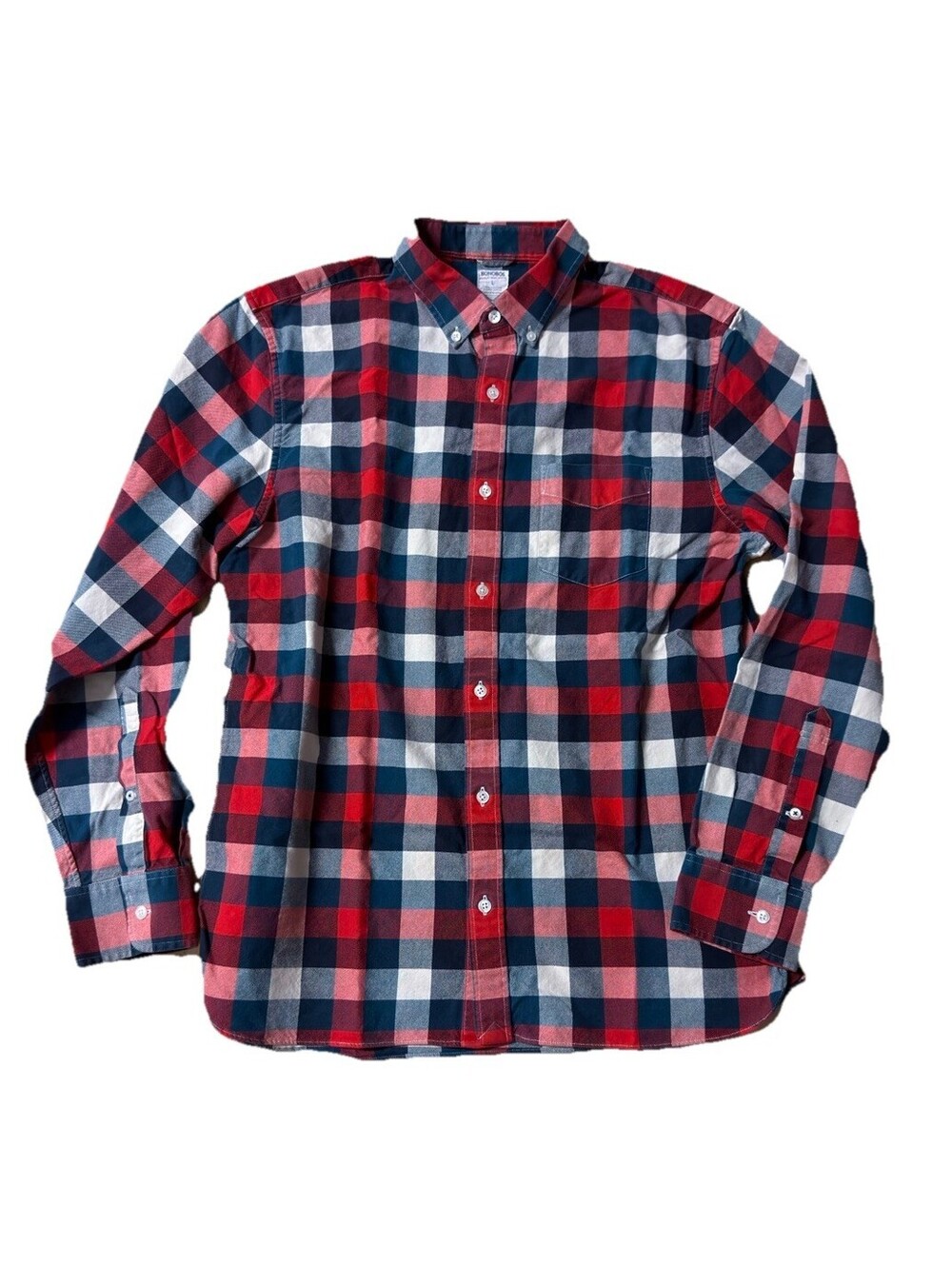 Bonobos Washed Oxford Shirt Men’s Large Red Blue Plaid 100% Cotton